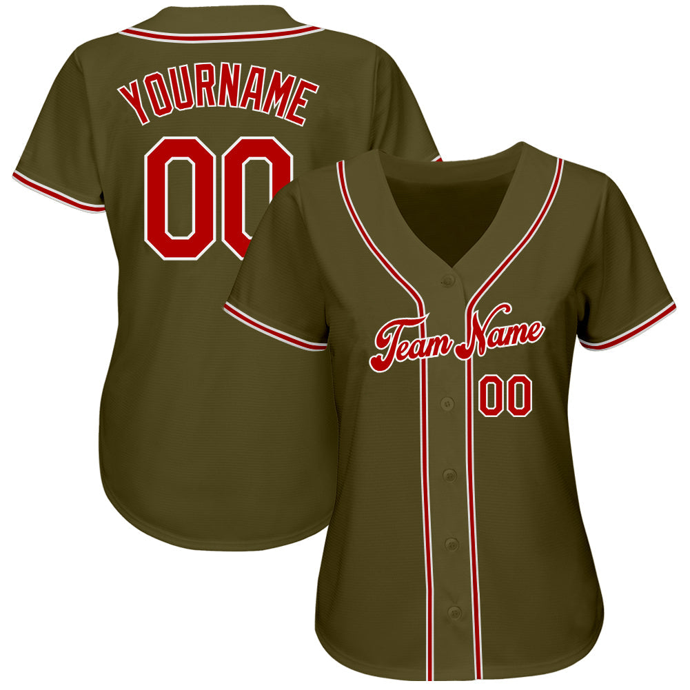 Custom Olive Red-White Authentic Salute To Service Baseball Jersey view 2