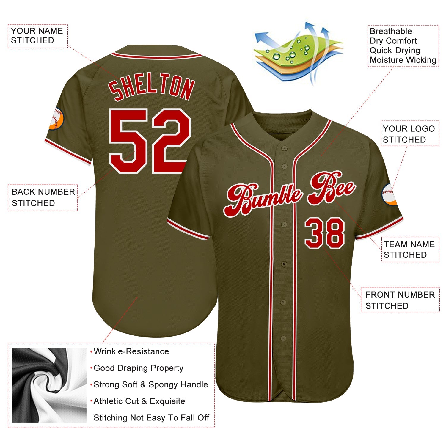 Custom Olive Red-White Authentic Salute To Service Baseball Jersey view 3