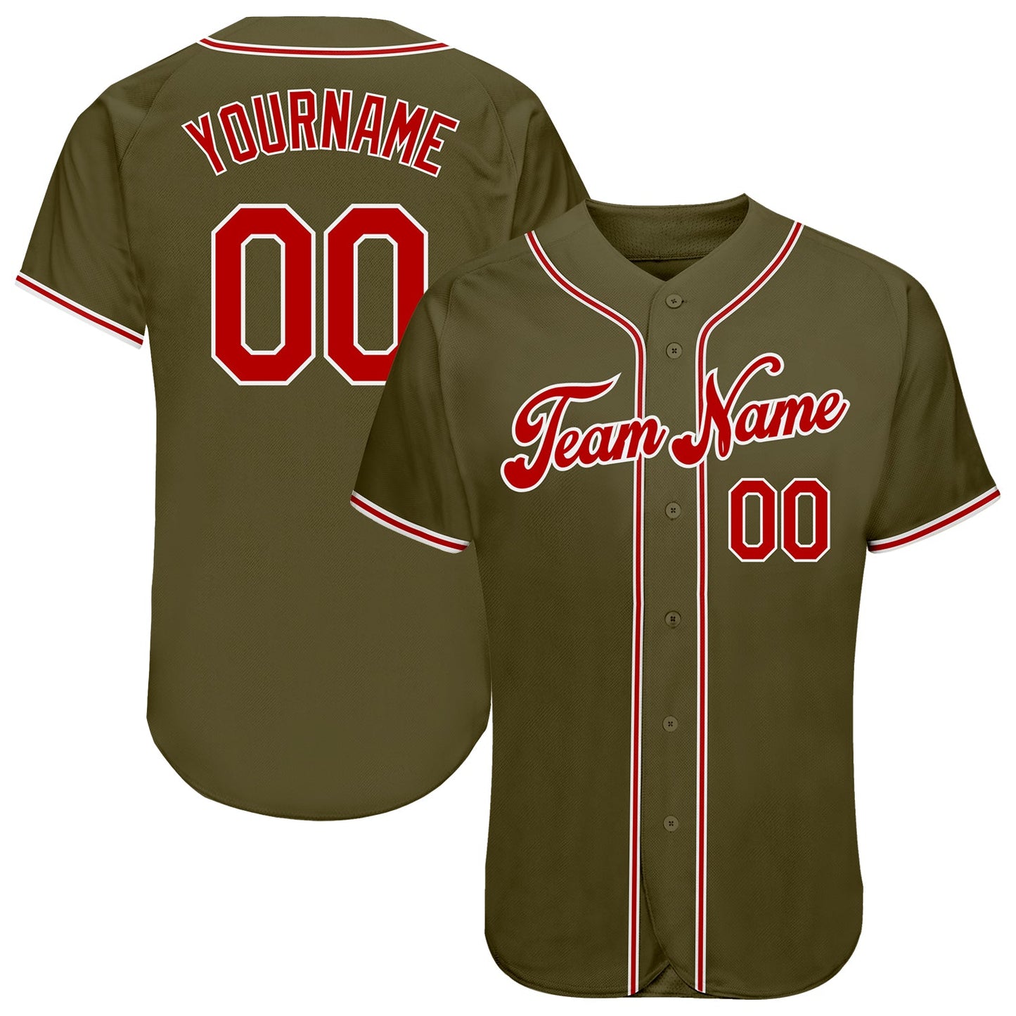 Custom Olive Red-White Authentic Salute To Service Baseball Jersey - Main View