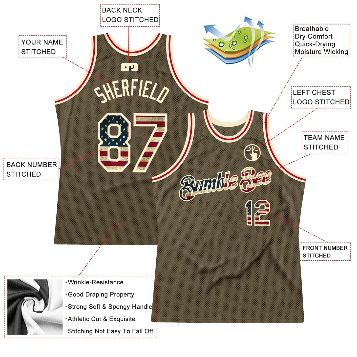 Custom Olive Vintage USA Flag-Cream Authentic Throwback Salute To Service Basketball Jersey view 2