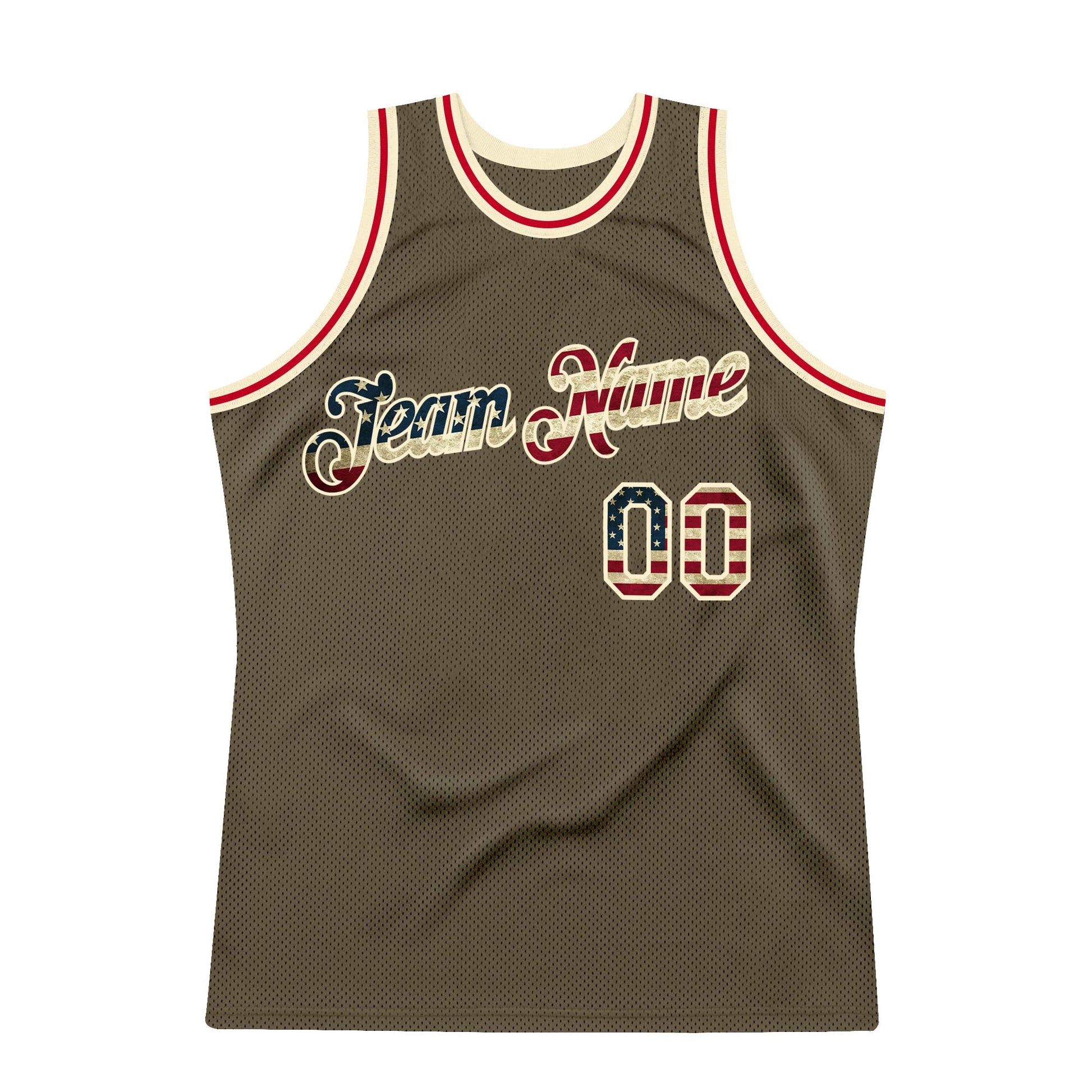 Custom Olive Vintage USA Flag-Cream Authentic Throwback Salute To Service Basketball Jersey view 5