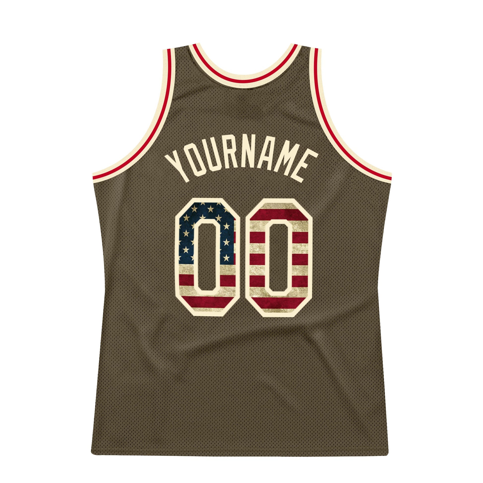 Custom Olive Vintage USA Flag-Cream Authentic Throwback Salute To Service Basketball Jersey view 6