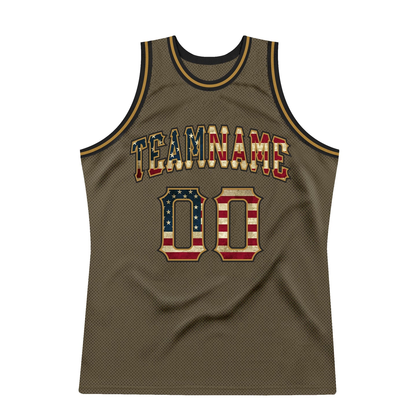 Custom Olive Vintage USA Flag-Black Authentic Throwback Salute To Service Basketball Jersey view 5