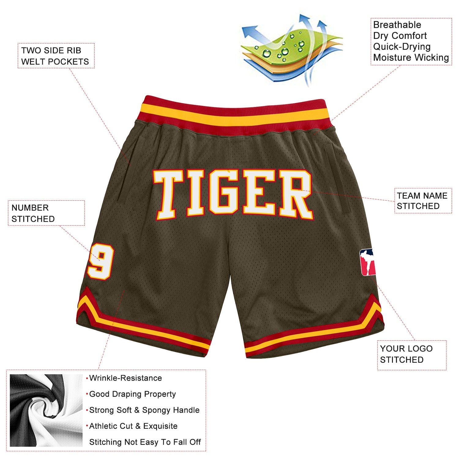 Custom Olive White-Red Authentic Throwback Salute To Service Basketball Shorts view 2