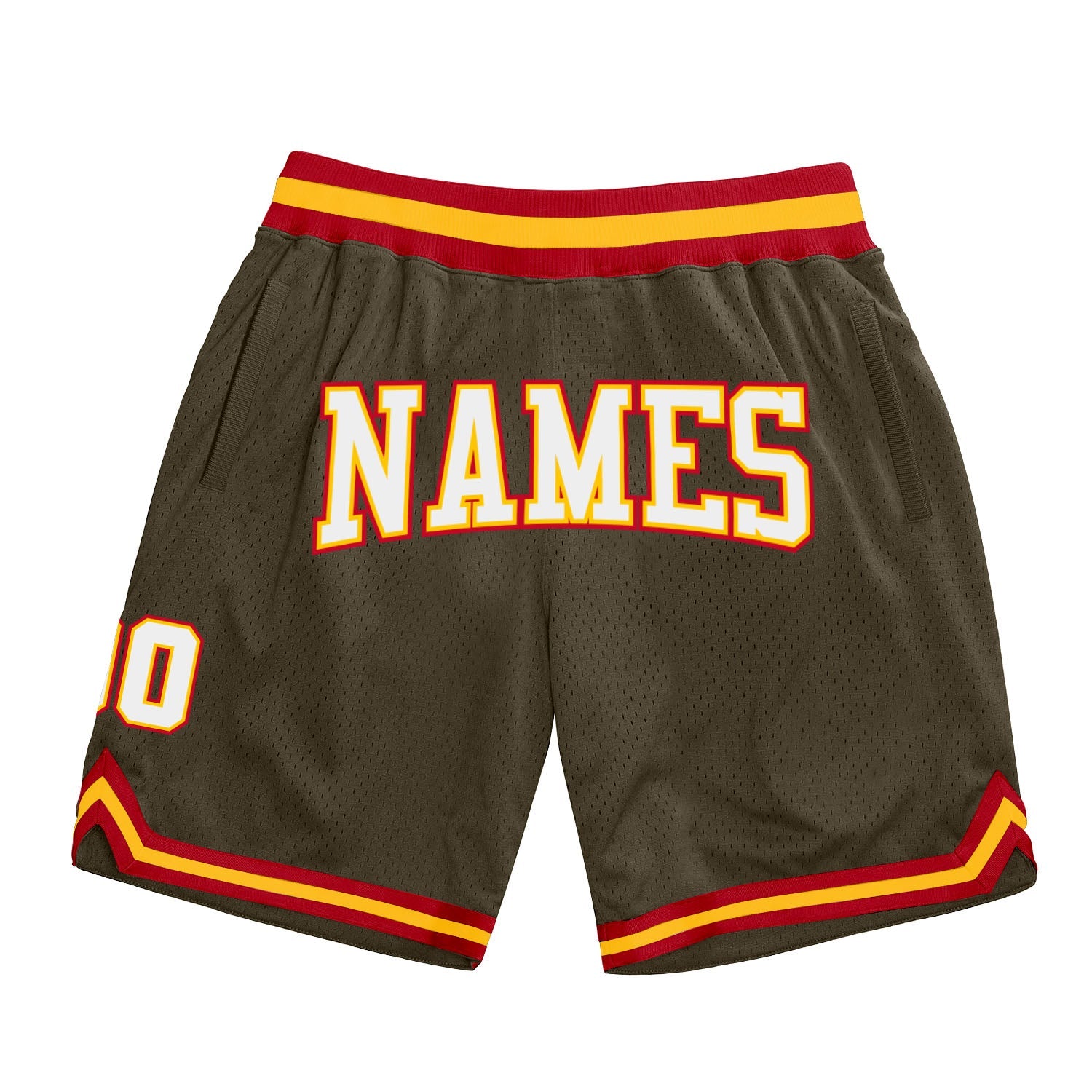 Custom Olive White-Red Authentic Throwback Salute To Service Basketball Shorts - Main View