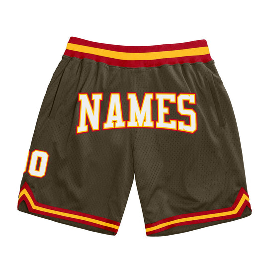 Custom Olive White-Red Authentic Throwback Salute To Service Basketball Shorts - Main View