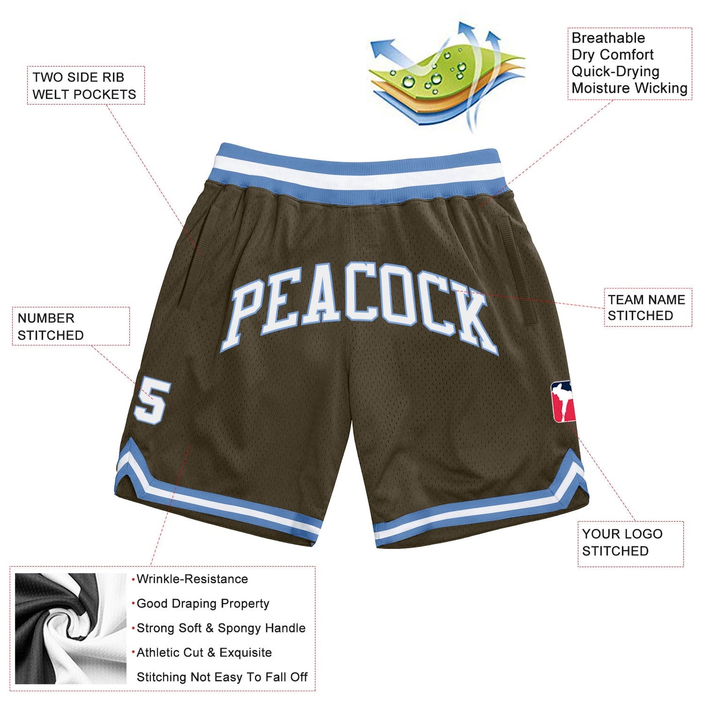 Custom Olive White-Light Blue Authentic Throwback Salute To Service Basketball Shorts view 2