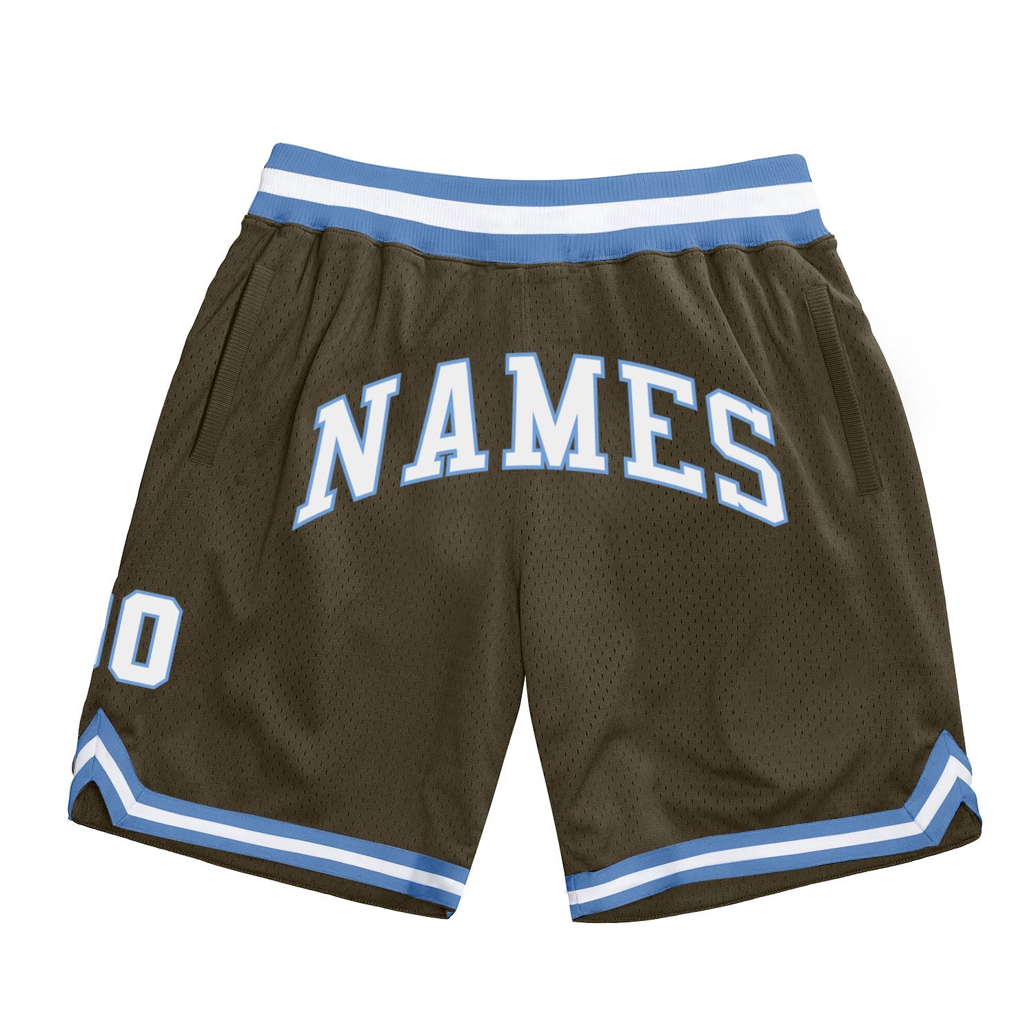 Custom Olive White-Light Blue Authentic Throwback Salute To Service Basketball Shorts - Main View