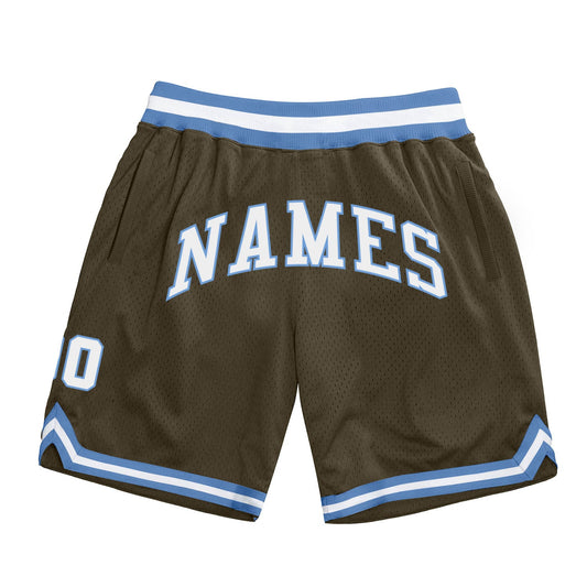 Custom Olive White-Light Blue Authentic Throwback Salute To Service Basketball Shorts - Main View