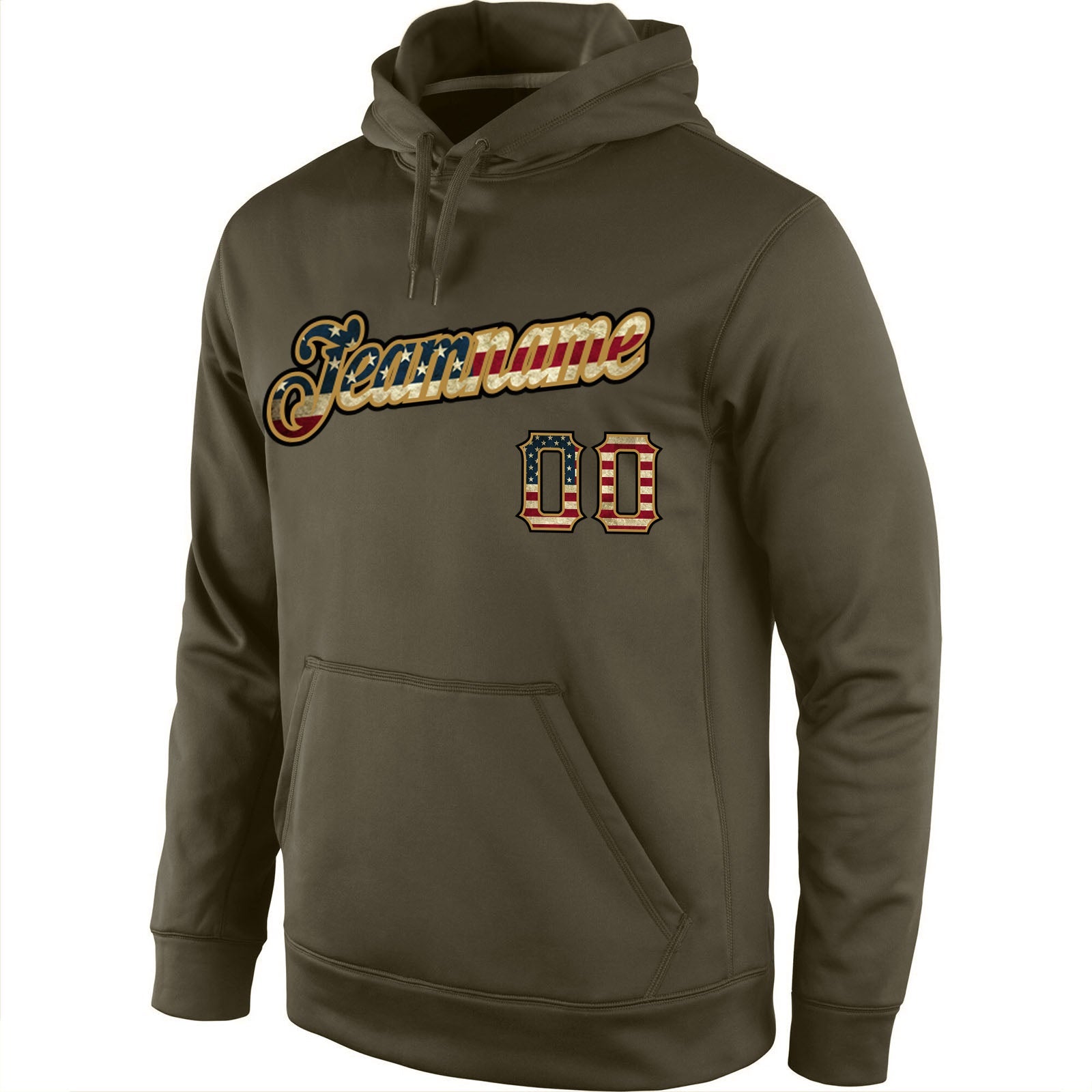 Custom Stitched Olive Vintage USA Flag-Black Sports Pullover Sweatshirt Salute To Service Hoodie view 2