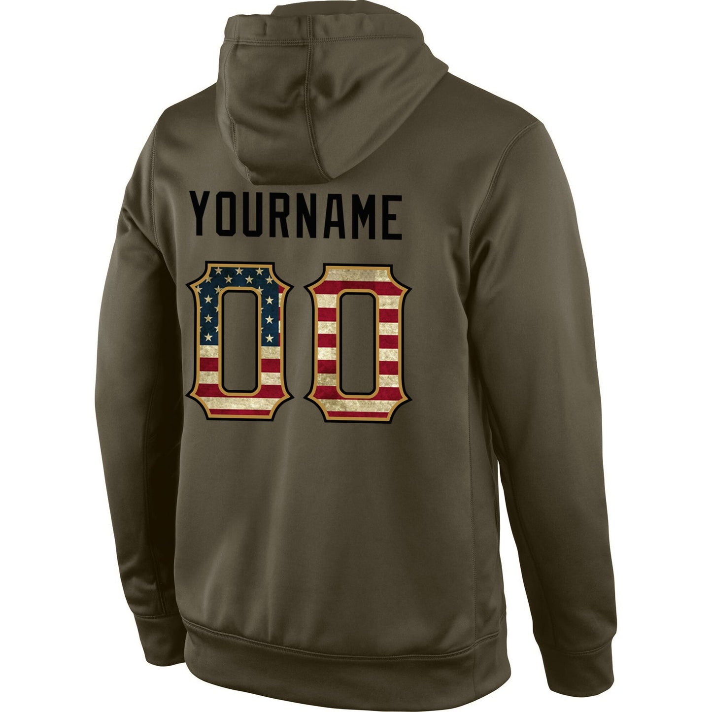 Custom Stitched Olive Vintage USA Flag-Black Sports Pullover Sweatshirt Salute To Service Hoodie view 3