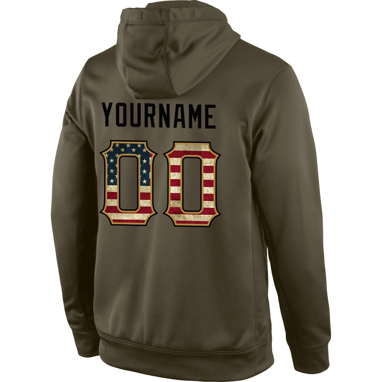 Custom Stitched Olive Vintage USA Flag-Black Sports Pullover Sweatshirt Salute To Service Hoodie view 3