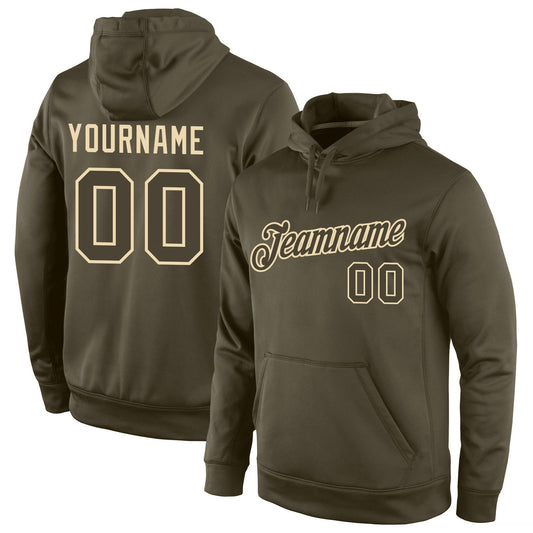 Custom Stitched Olive Olive-Cream Sports Pullover Sweatshirt Salute To Service Hoodie - Main View