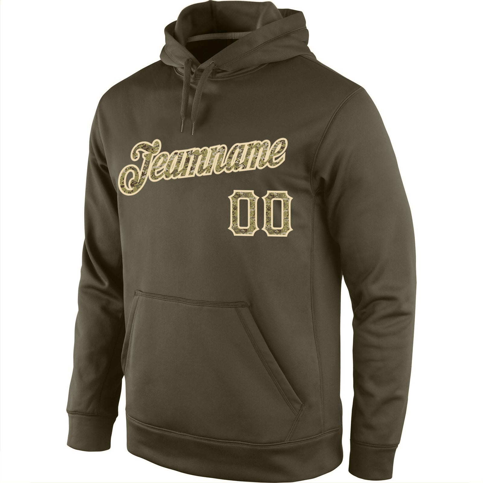 Custom Stitched Olive Camo-Cream Sports Pullover Sweatshirt Salute To Service Hoodie view 2