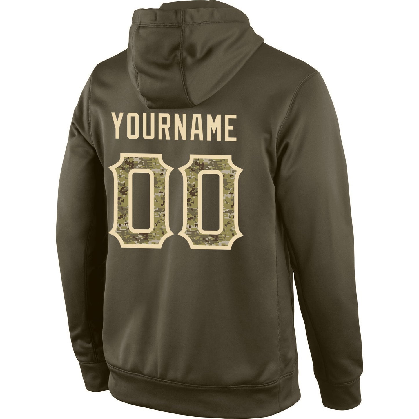 Custom Stitched Olive Camo-Cream Sports Pullover Sweatshirt Salute To Service Hoodie view 3