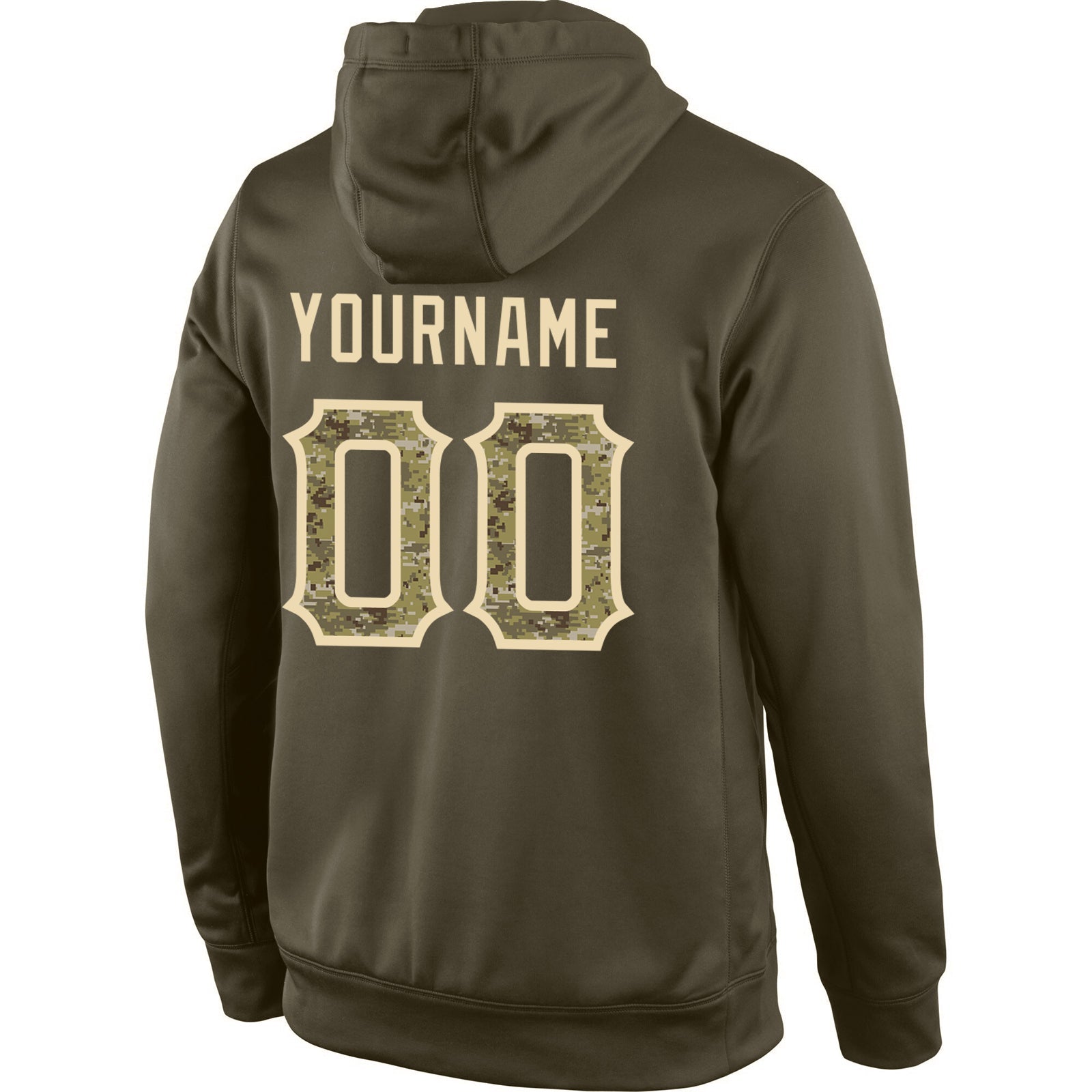 Custom Stitched Olive Camo-Cream Sports Pullover Sweatshirt Salute To Service Hoodie view 3