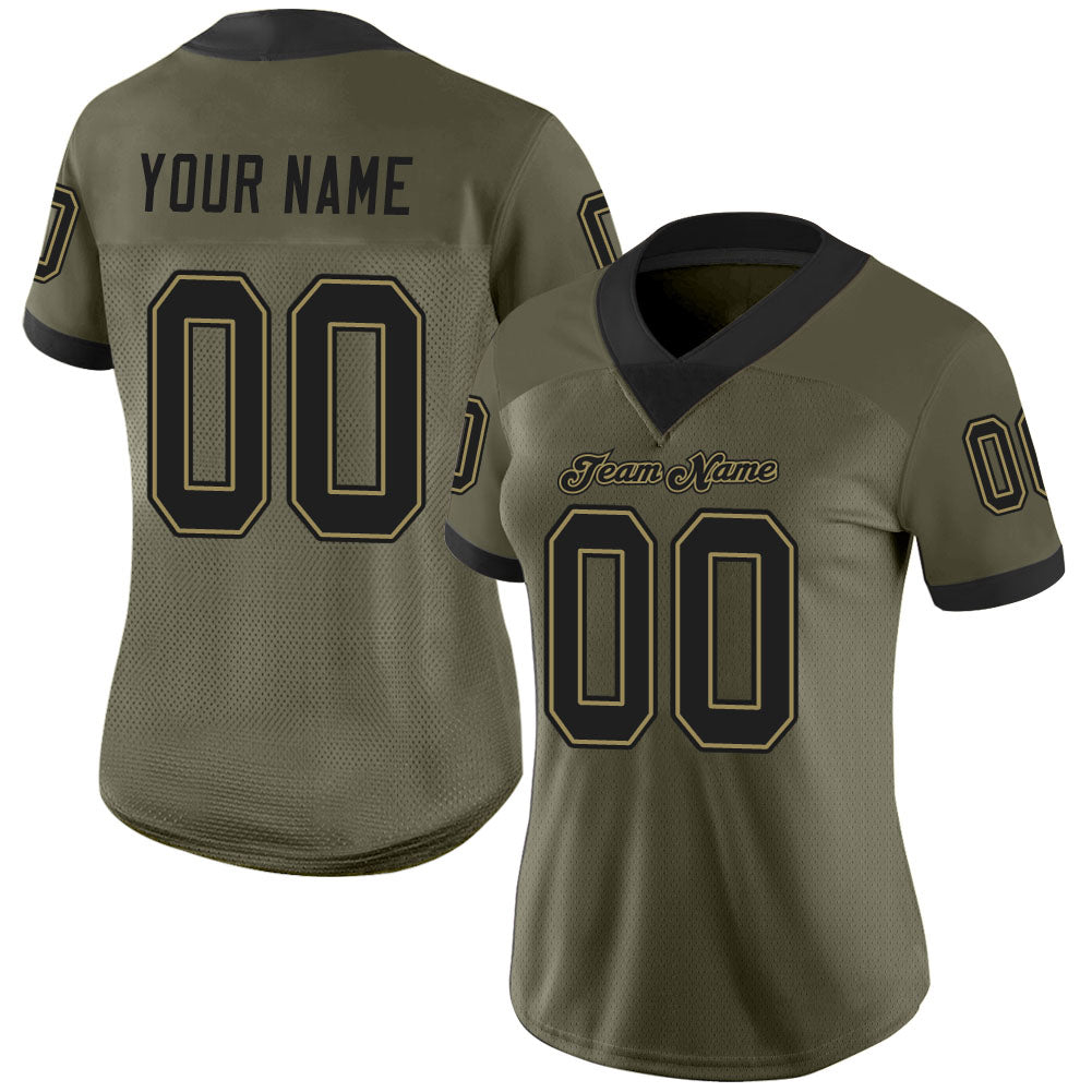 Custom Olive Black-Old Gold Mesh Salute To Service Football Jersey view 2