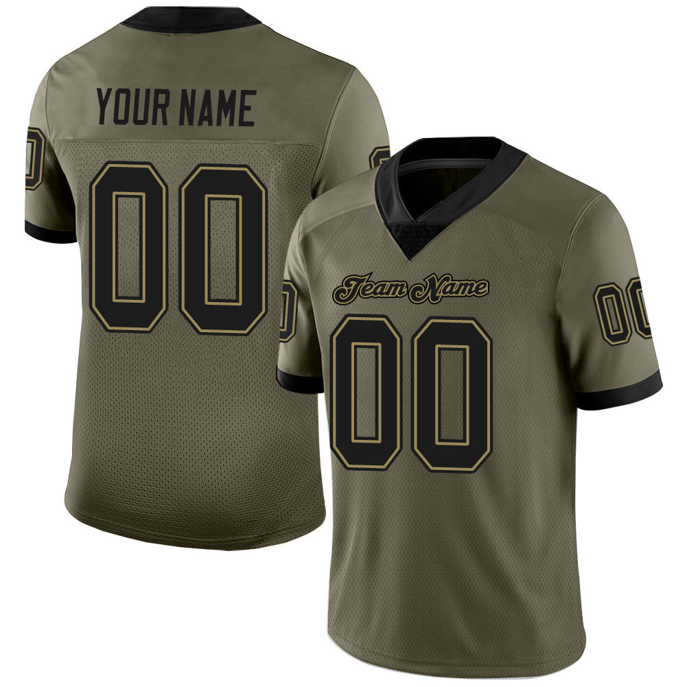 Custom Olive Black-Old Gold Mesh Salute To Service Football Jersey - Main View
