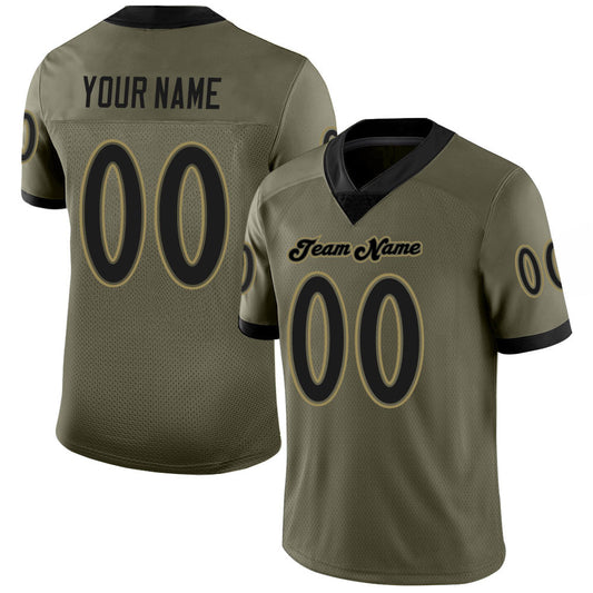 Custom Olive Black-Old Gold Mesh Salute To Service Football Jersey - Main View