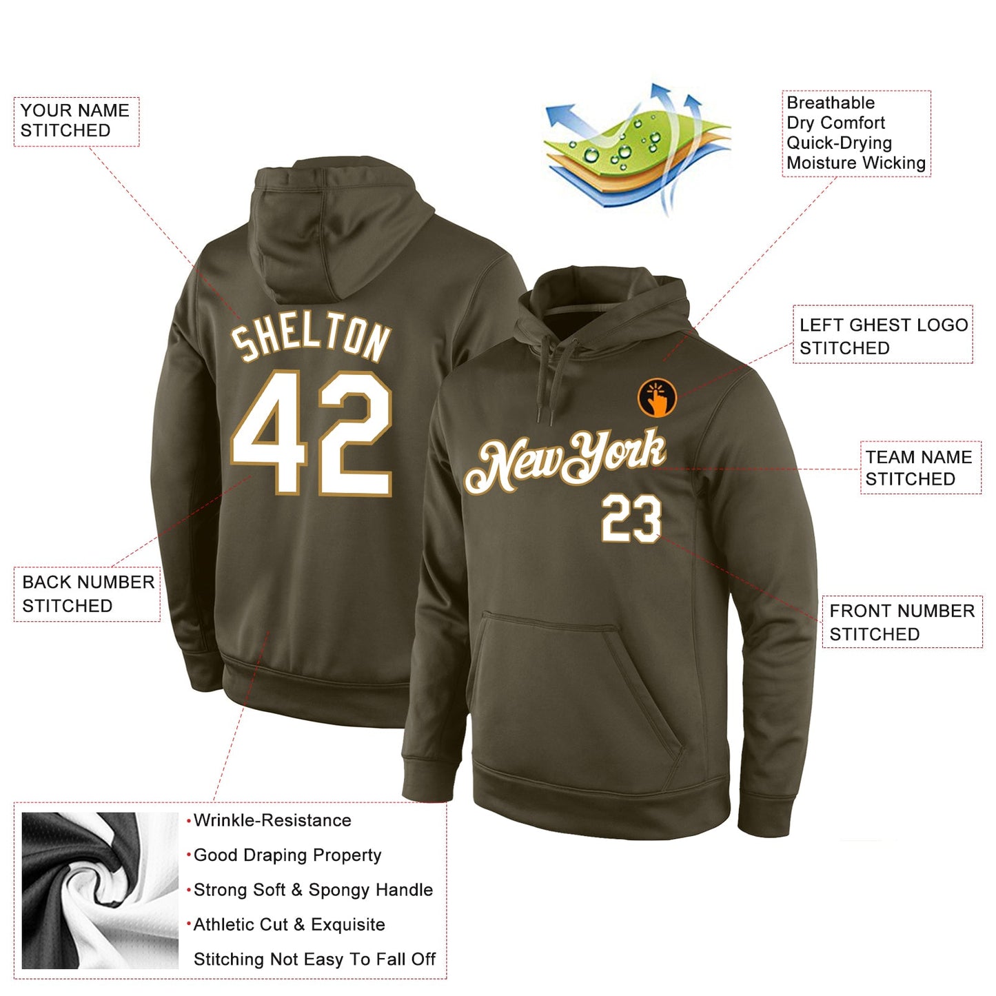 Custom Stitched Olive White-Old Gold Sports Pullover Sweatshirt Salute To Service Hoodie view 4