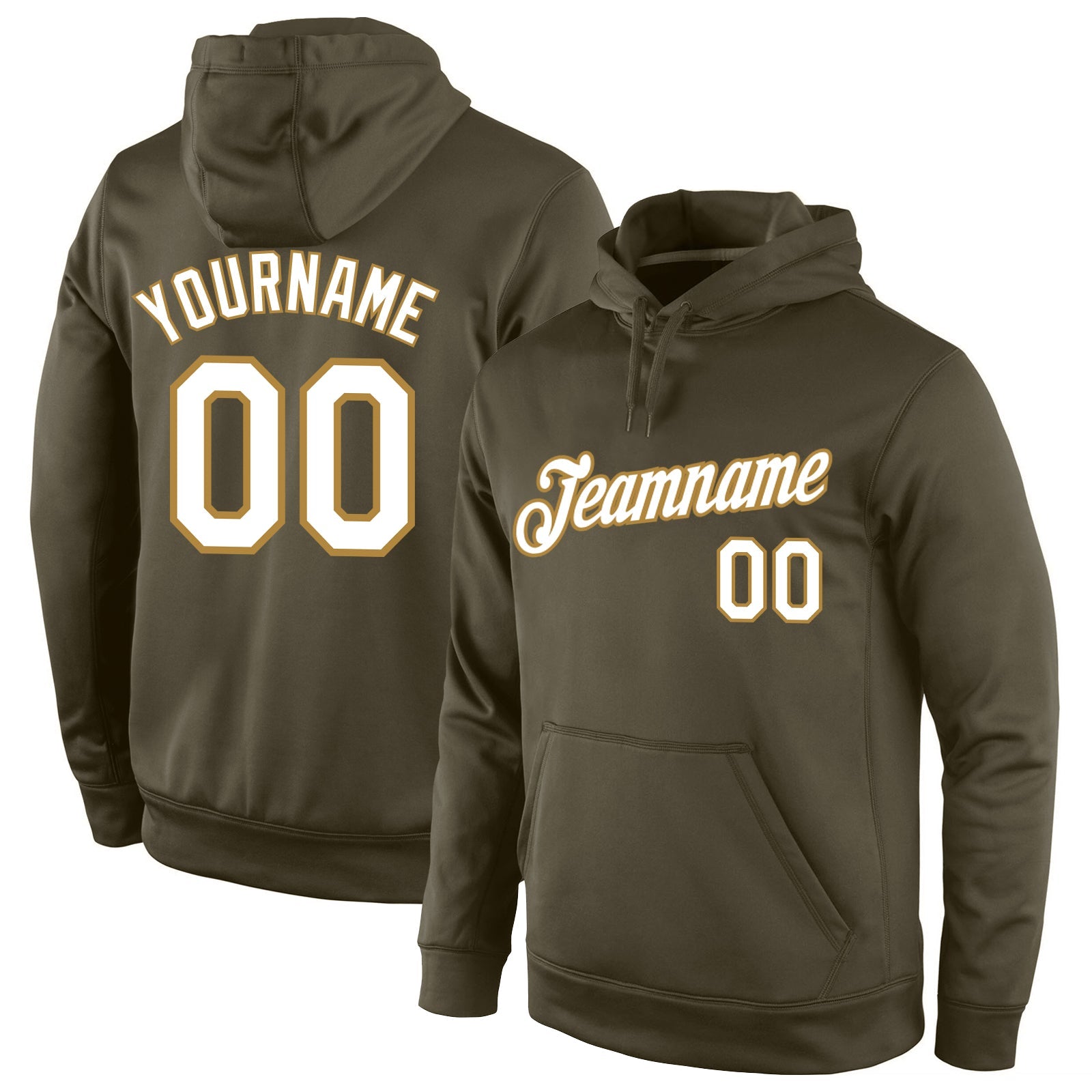 Custom Stitched Olive White-Old Gold Sports Pullover Sweatshirt Salute To Service Hoodie - Main View