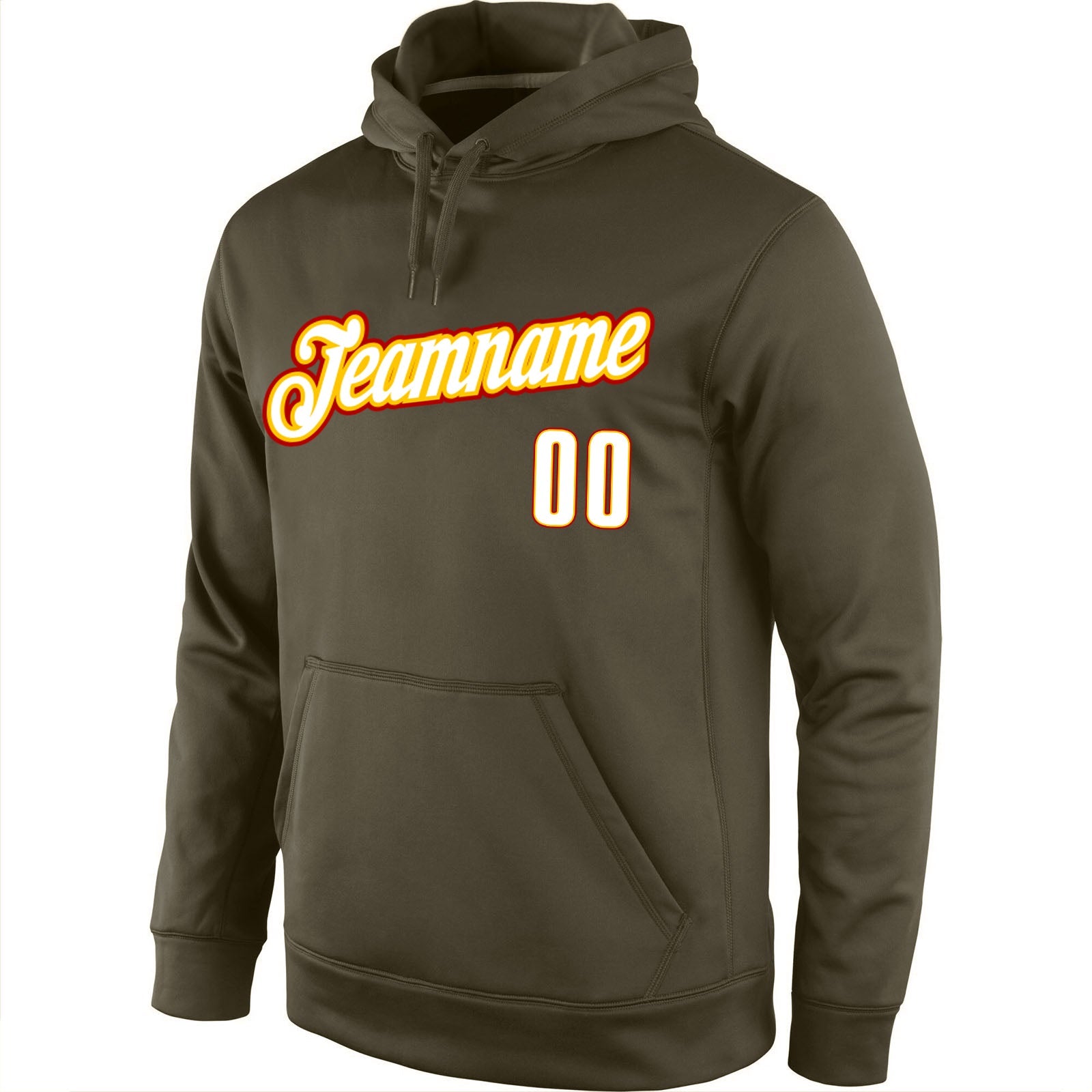 Custom Stitched Olive White-Gold Sports Pullover Sweatshirt Salute To Service Hoodie view 2