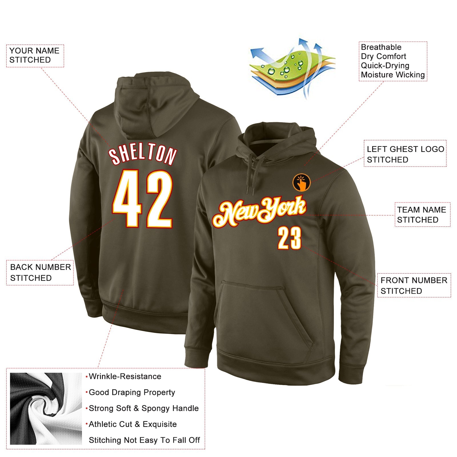 Custom Stitched Olive White-Gold Sports Pullover Sweatshirt Salute To Service Hoodie view 4