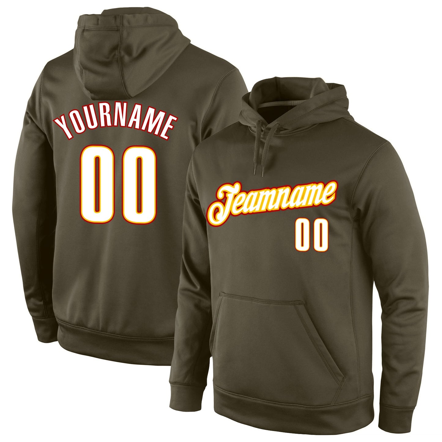 Custom Stitched Olive White-Gold Sports Pullover Sweatshirt Salute To Service Hoodie - Main View