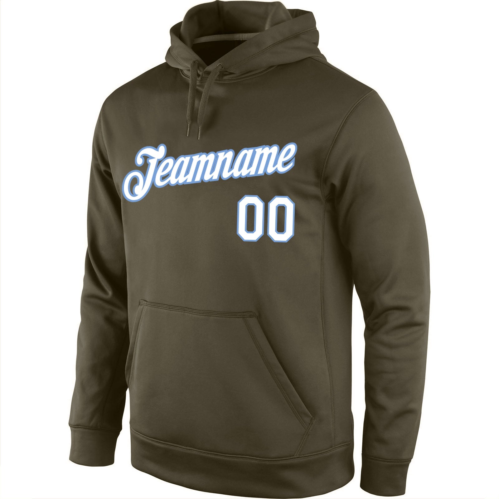 Custom Stitched Olive White-Light Blue Sports Pullover Sweatshirt Salute To Service Hoodie view 2