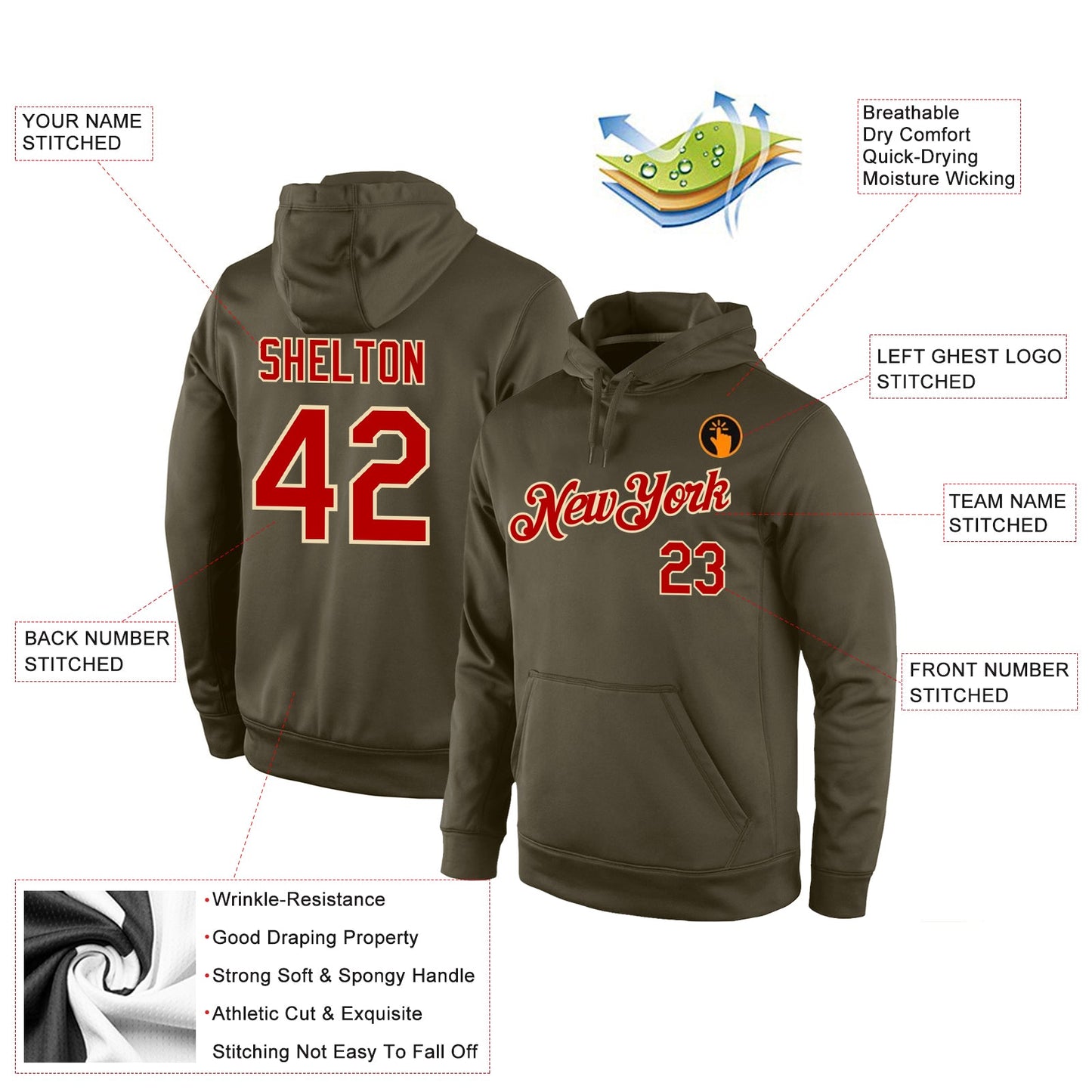 Custom Stitched Olive Red-Cream Sports Pullover Sweatshirt Salute To Service Hoodie view 4