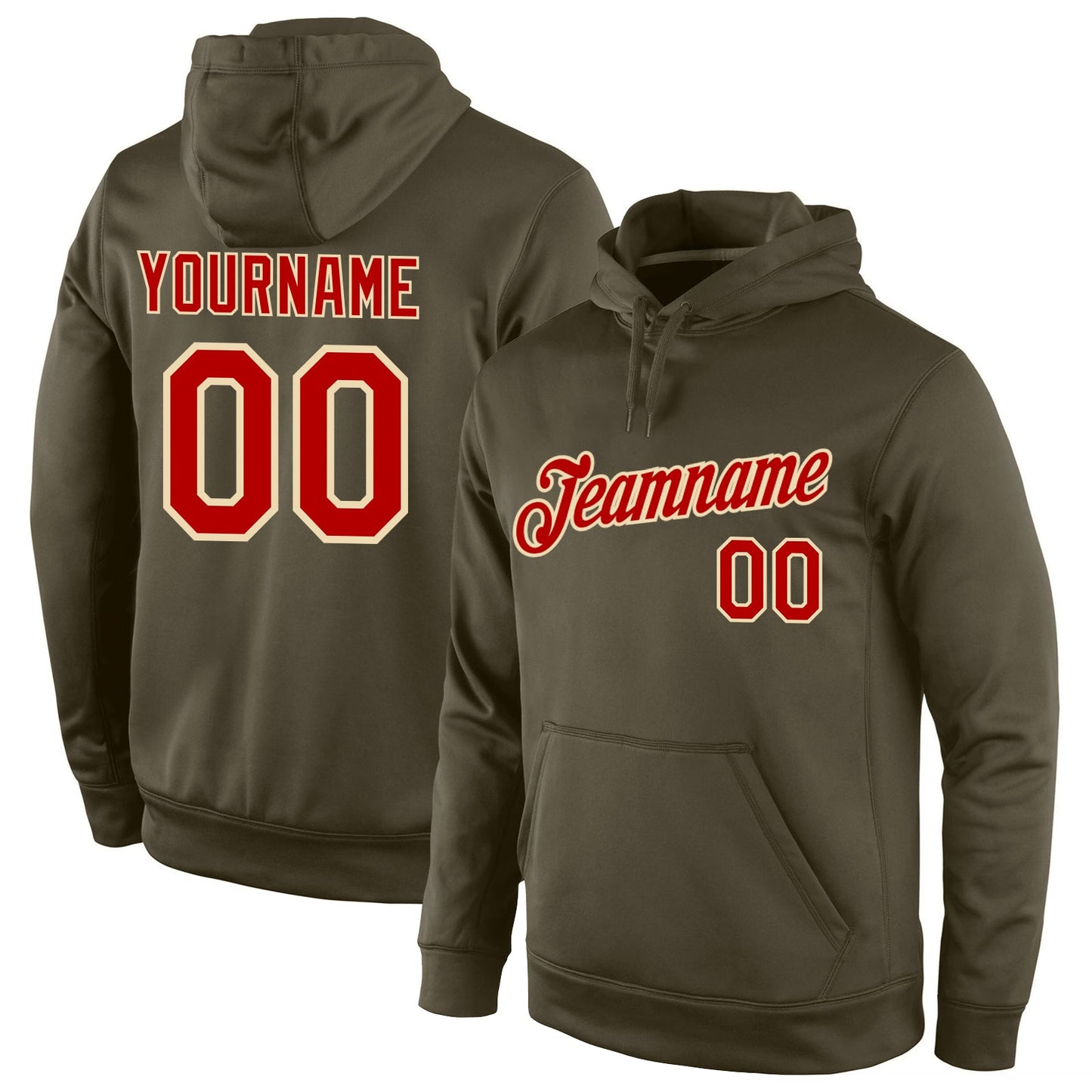 Custom Stitched Olive Red-Cream Sports Pullover Sweatshirt Salute To Service Hoodie - Main View