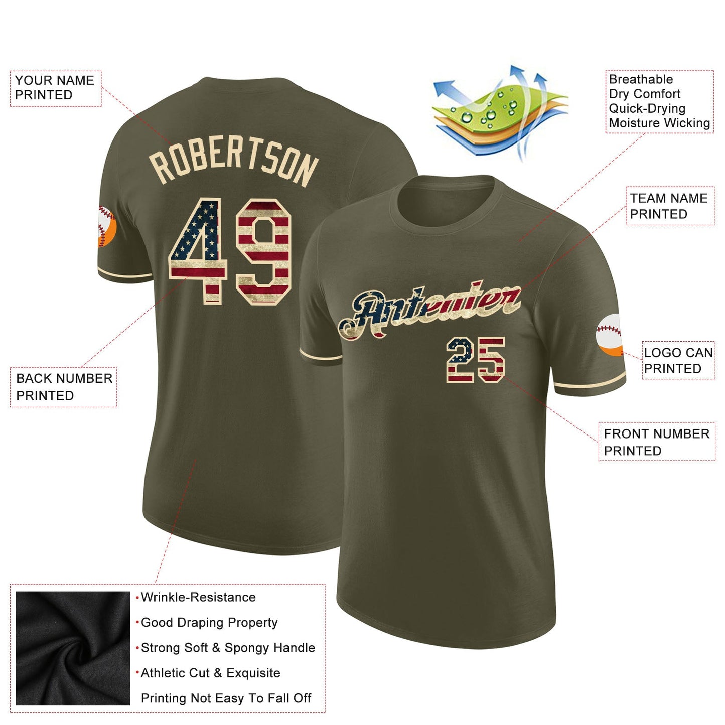 Custom Olive Vintage USA Flag-Cream Performance Salute To Service T-Shirt view 2