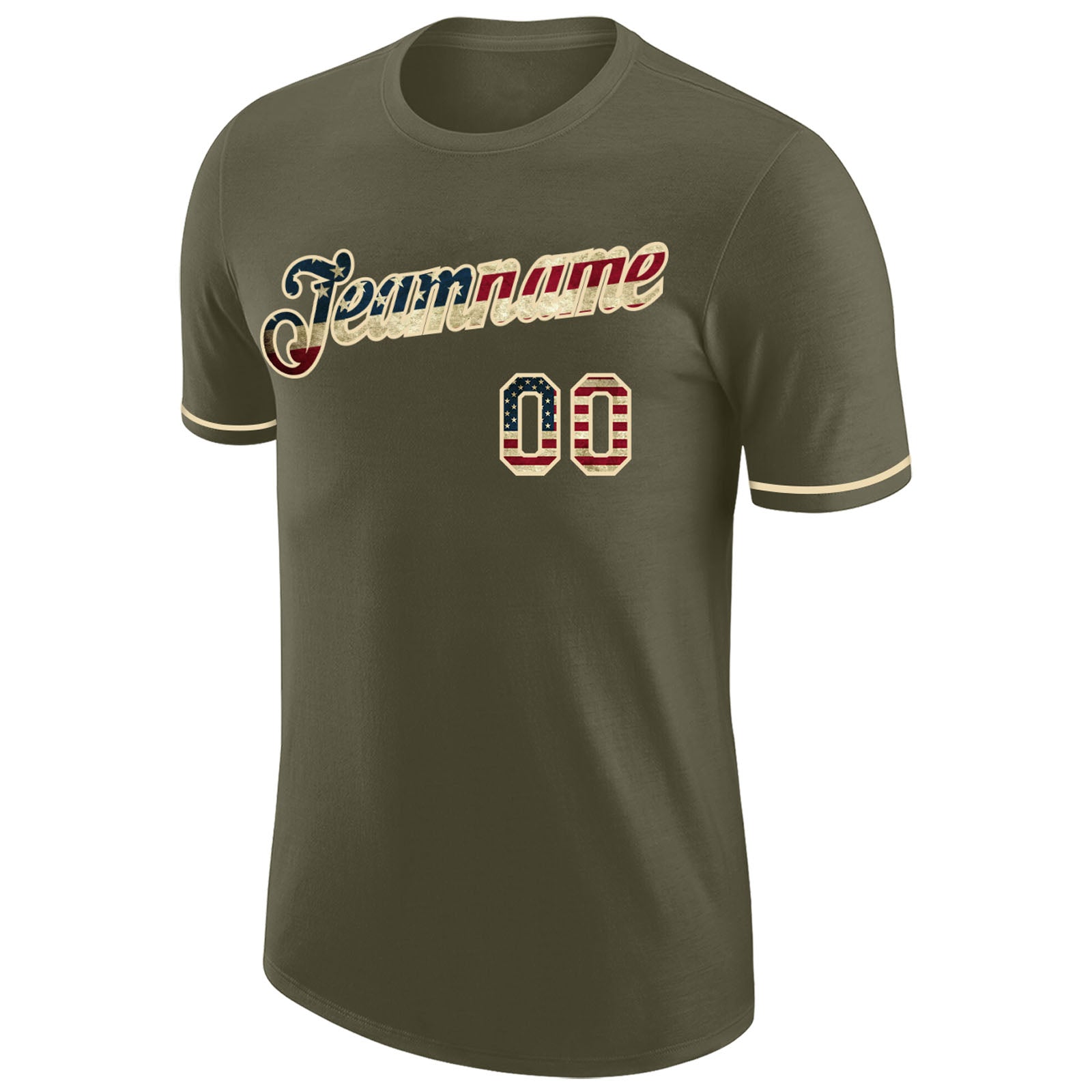 Custom Olive Vintage USA Flag-Cream Performance Salute To Service T-Shirt view 5