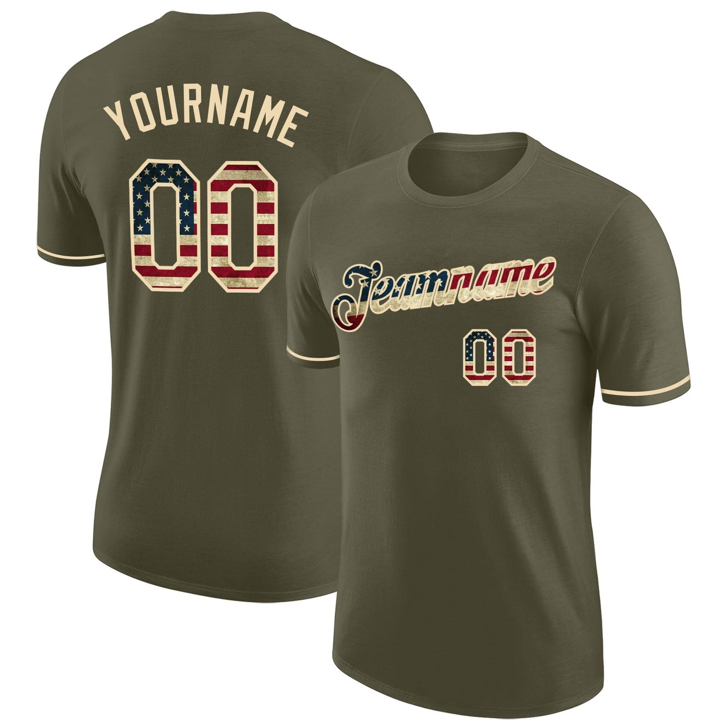 Custom Olive Vintage USA Flag-Cream Performance Salute To Service T-Shirt - Main View