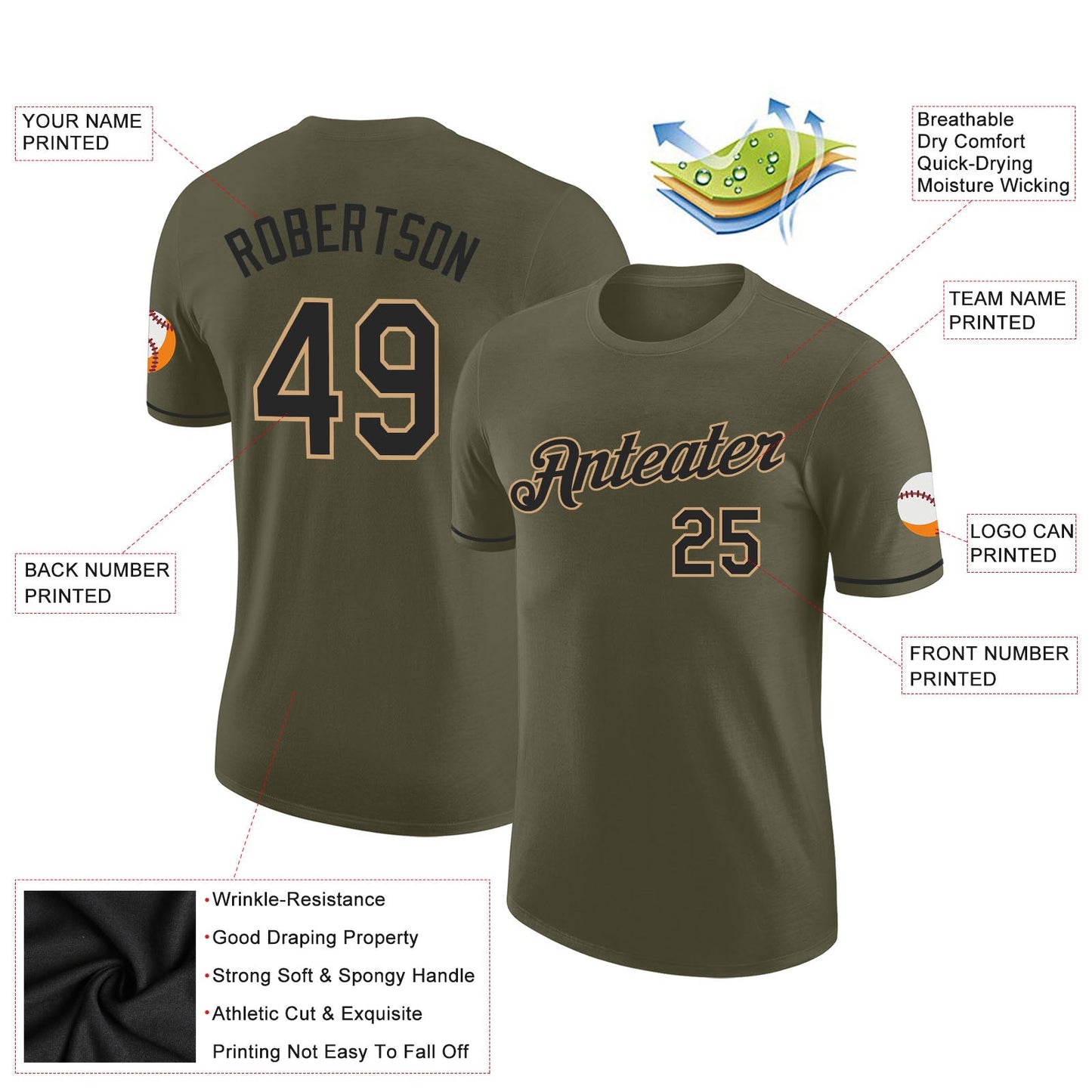 Custom Olive Black-Old Gold Performance Salute To Service T-Shirt view 2