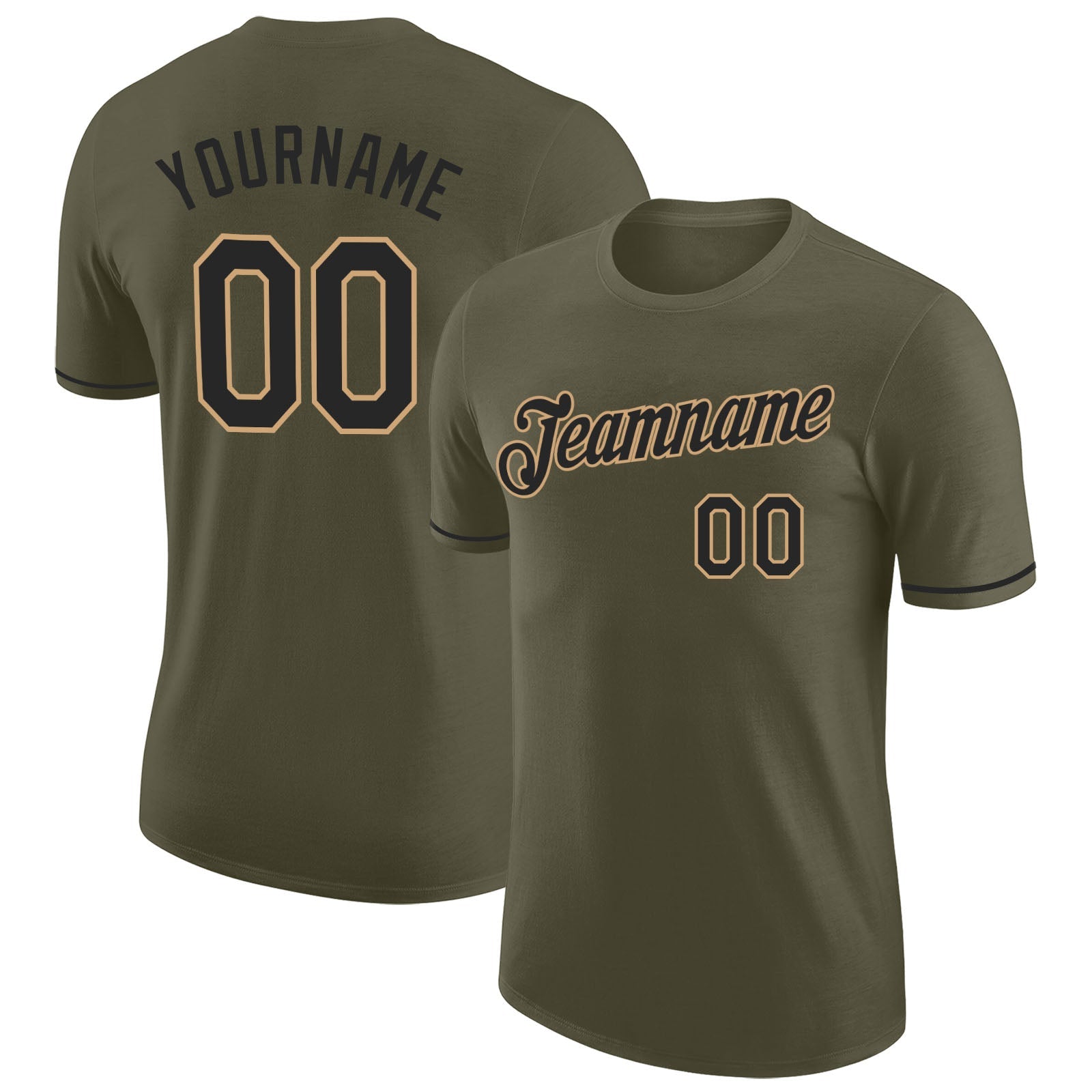 Custom Olive Black-Old Gold Performance Salute To Service T-Shirt - Main View