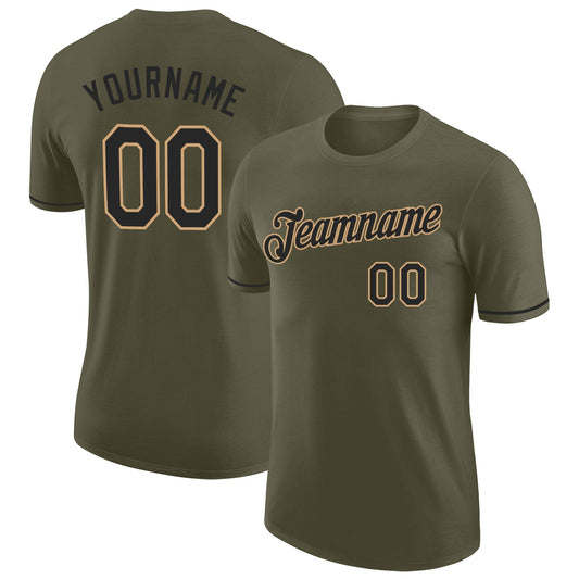 Custom Olive Black-Old Gold Performance Salute To Service T-Shirt - Main View
