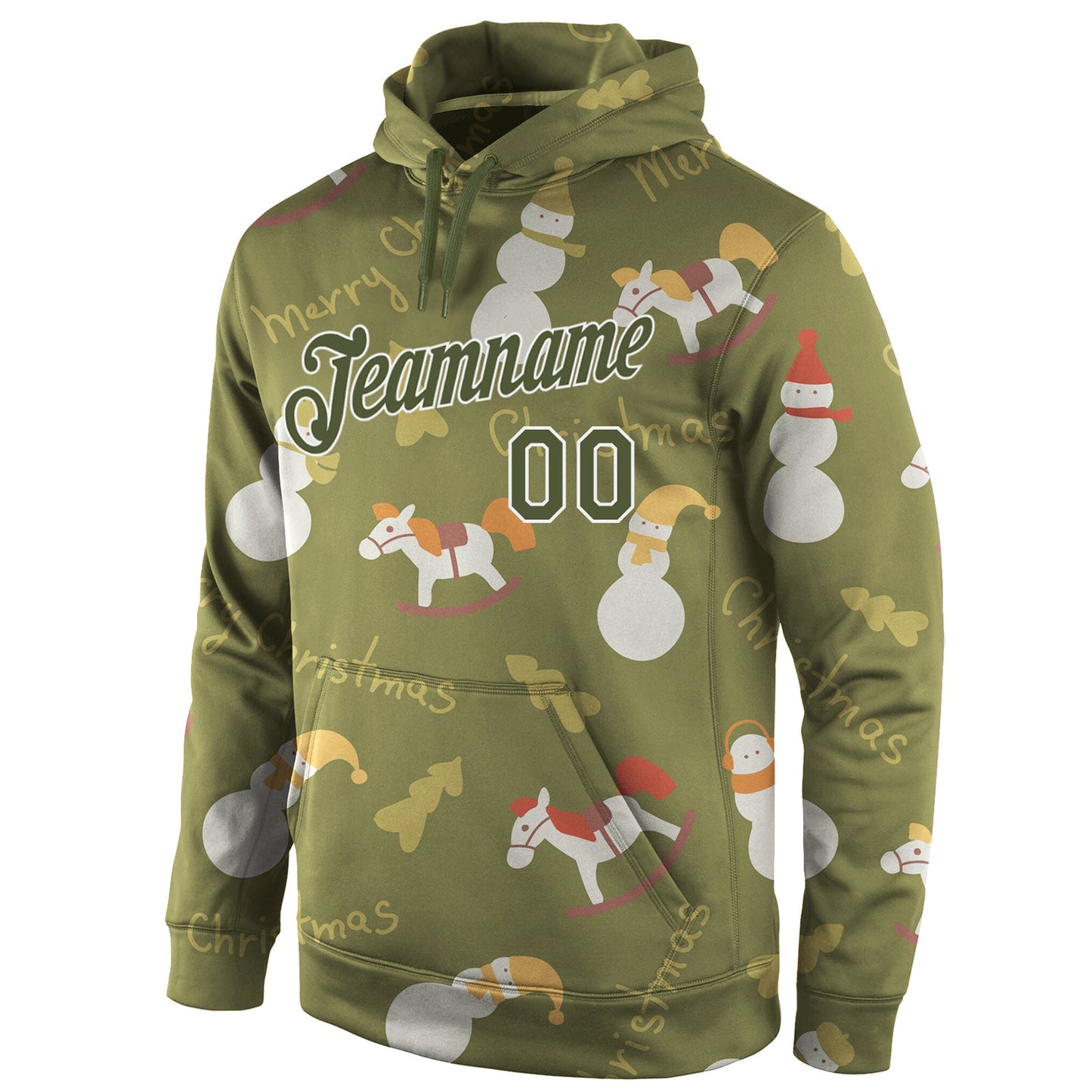 Custom Stitched Olive Olive-White Christmas 3D Sports Pullover Sweatshirt Salute To Service Hoodie view 3