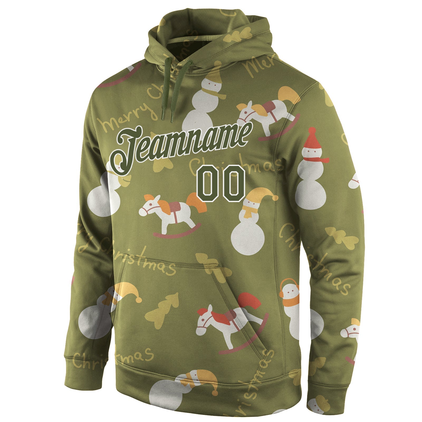 Custom Stitched Olive Olive-White Christmas 3D Sports Pullover Sweatshirt Salute To Service Hoodie view 3