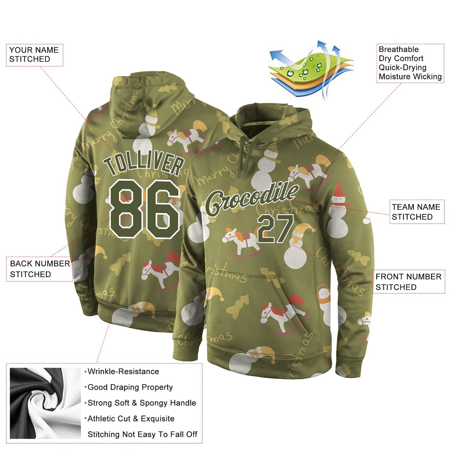 Custom Stitched Olive Olive-White Christmas 3D Sports Pullover Sweatshirt Salute To Service Hoodie view 4
