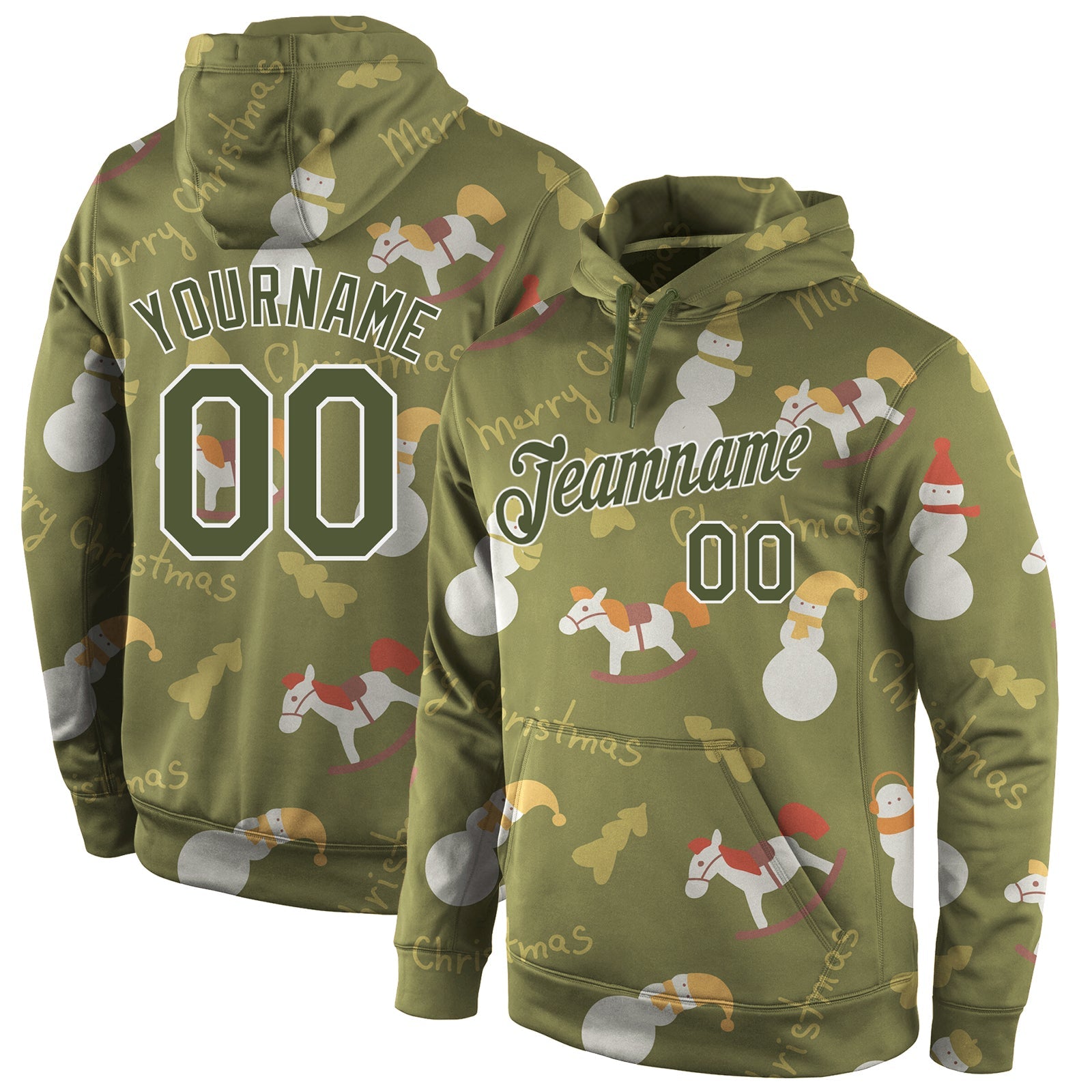 Custom Stitched Olive Olive-White Christmas 3D Sports Pullover Sweatshirt Salute To Service Hoodie - Main View