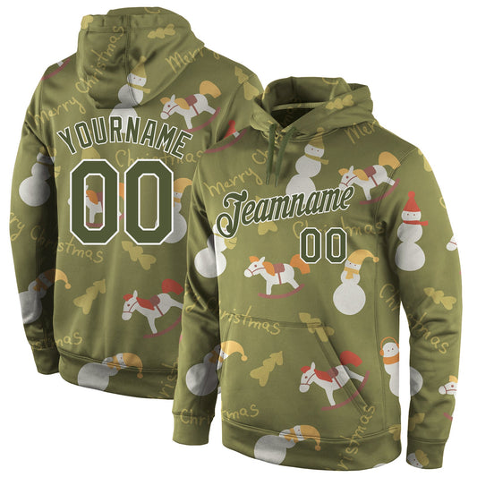 Custom Stitched Olive Olive-White Christmas 3D Sports Pullover Sweatshirt Salute To Service Hoodie - Main View