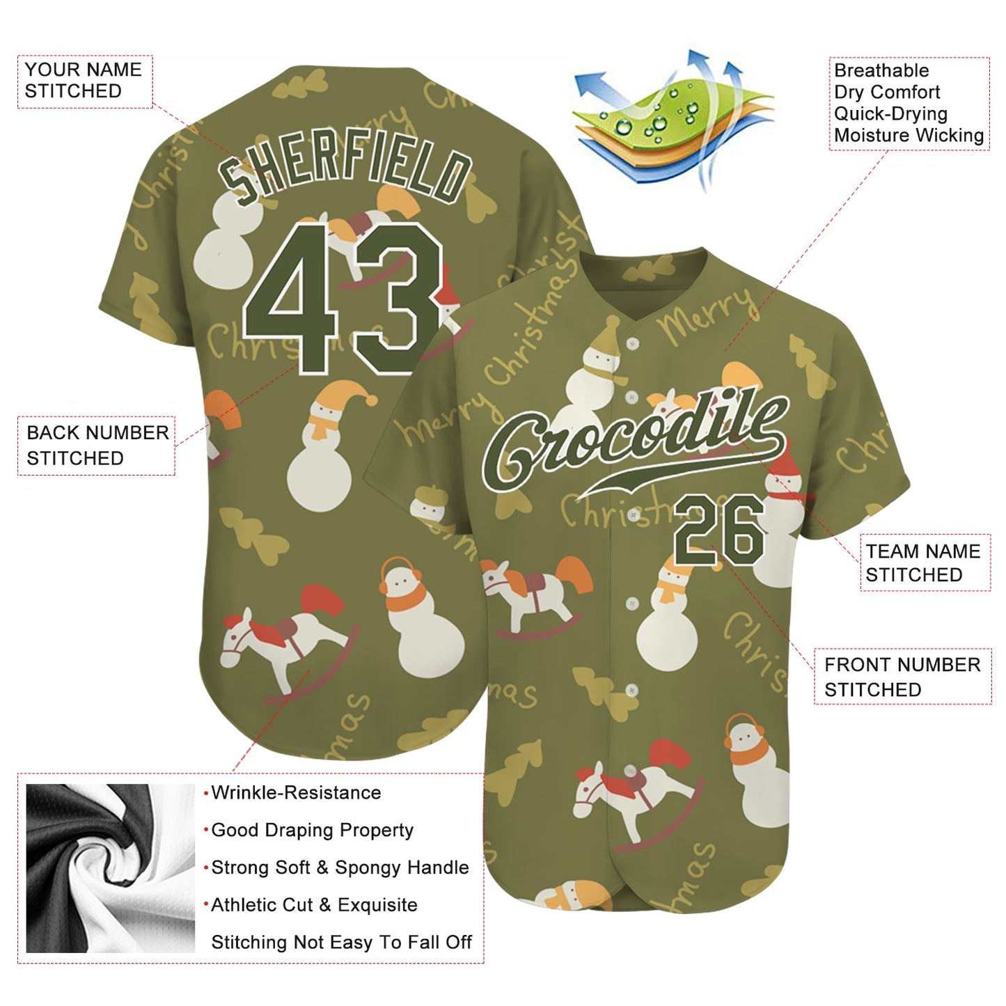 Custom Olive Olive-White Christmas 3D Authentic Salute To Service Baseball Jersey view 3