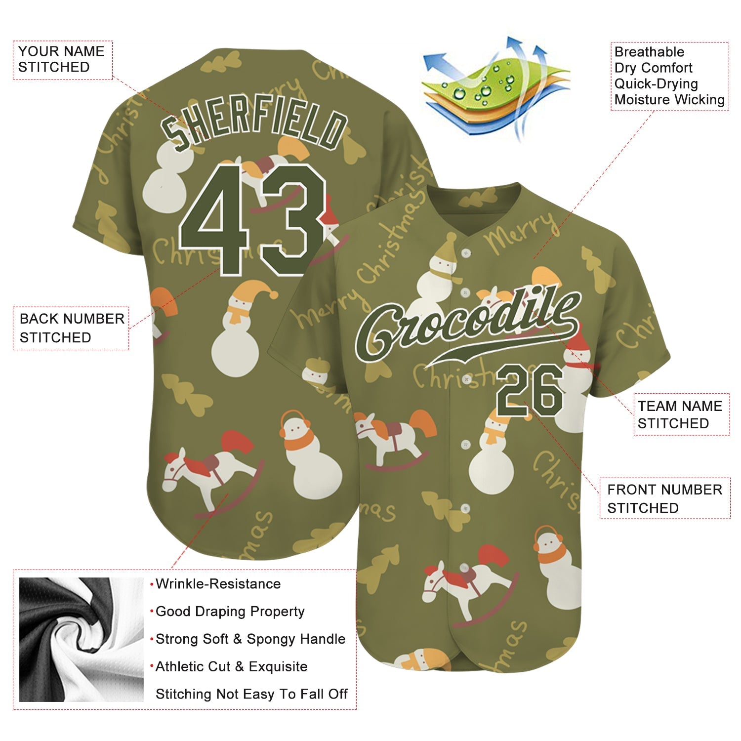 Custom Olive Olive-White Christmas 3D Authentic Salute To Service Baseball Jersey view 3