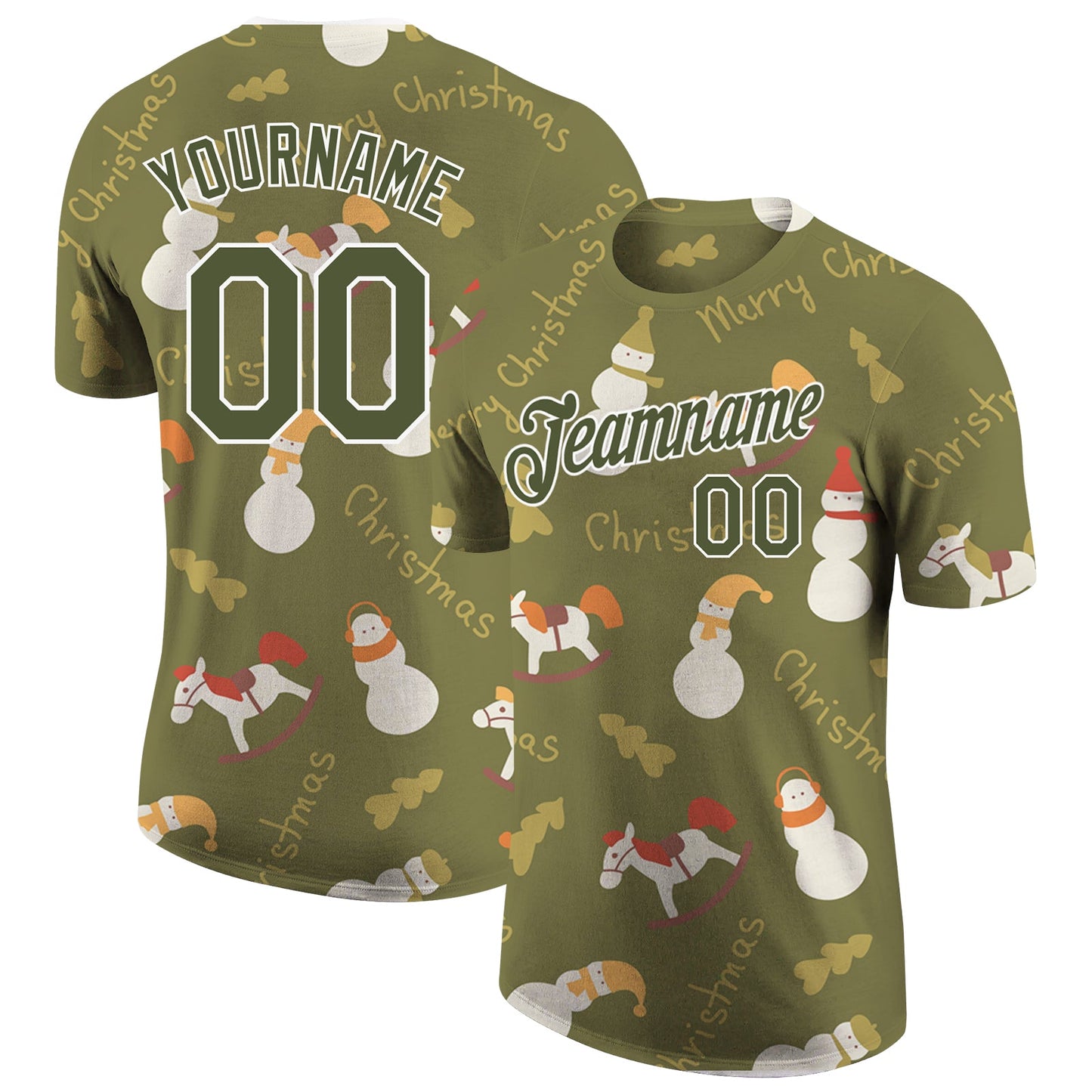 Custom Olive Olive-White Christmas 3D Performance Salute To Service T-Shirt - Main View