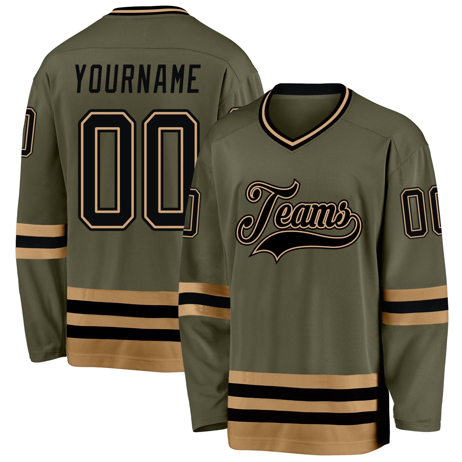 Custom Olive Black-Old Gold Salute To Service Hockey Jersey - Main View
