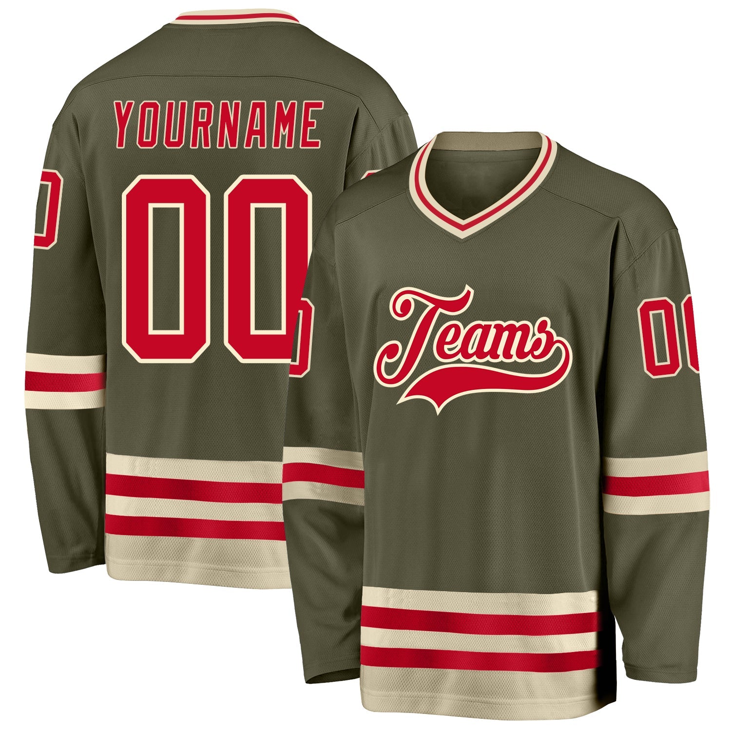 Custom Olive Red-Cream Salute To Service Hockey Jersey - Main View