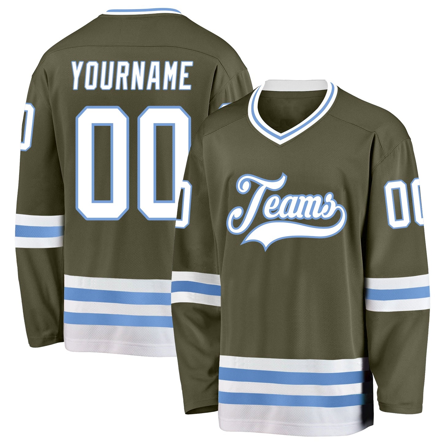 Custom Olive White-Light Blue Salute To Service Hockey Jersey - Main View