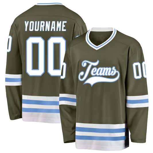 Custom Olive White-Light Blue Salute To Service Hockey Jersey - Main View