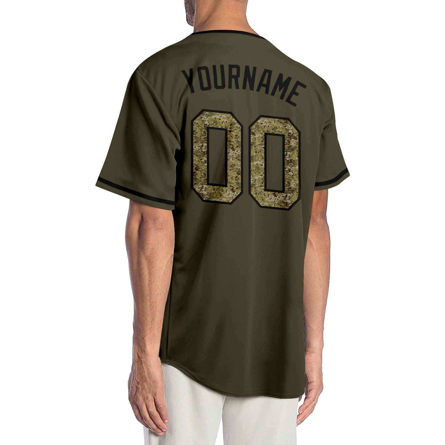 Custom Olive Camo-Black Authentic Salute To Service Baseball Jersey view 2